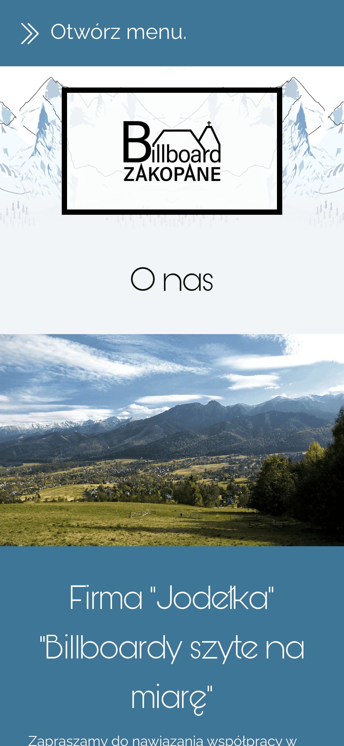 Ta sama strona billboardzakopane.pl otwarta na telefonie