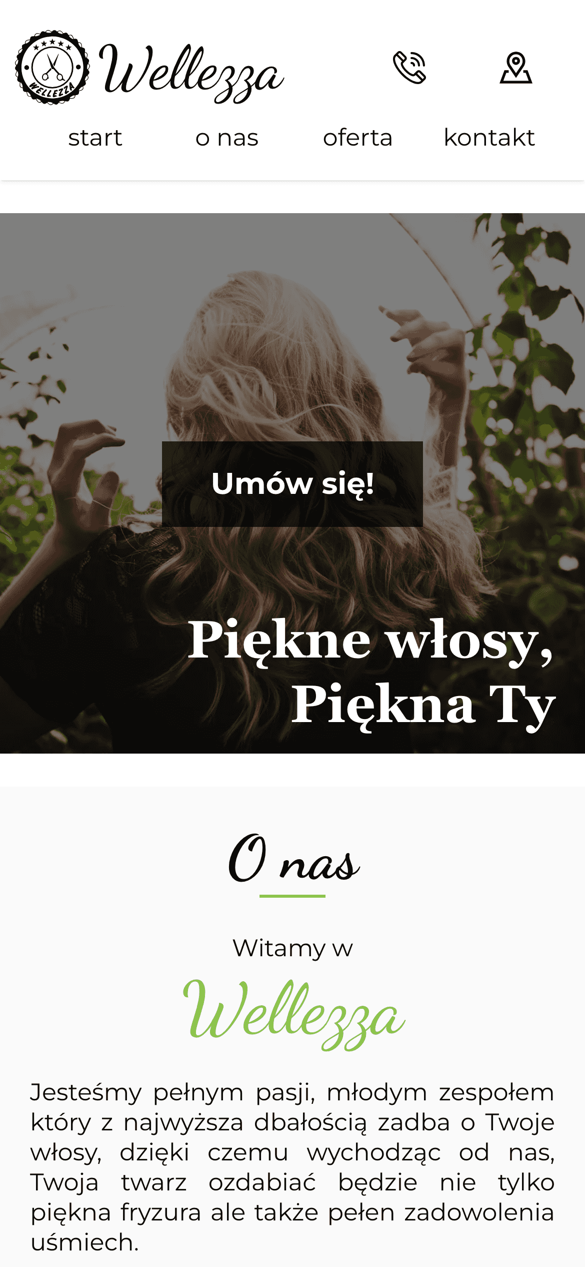 Ta sama strona wellezza.pl otwarta na telefonie